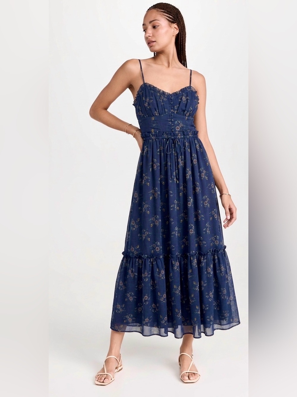 Women’s Navy Floral Tiered Maxi Dress with Spaghetti Straps